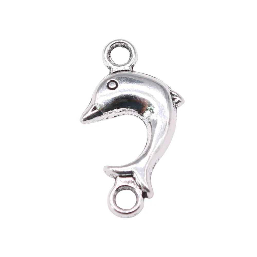 24x12mm 0.9g Antique Silver Zinc Alloy Dolphin Connector Charm for DIY Bracelet Necklace Making