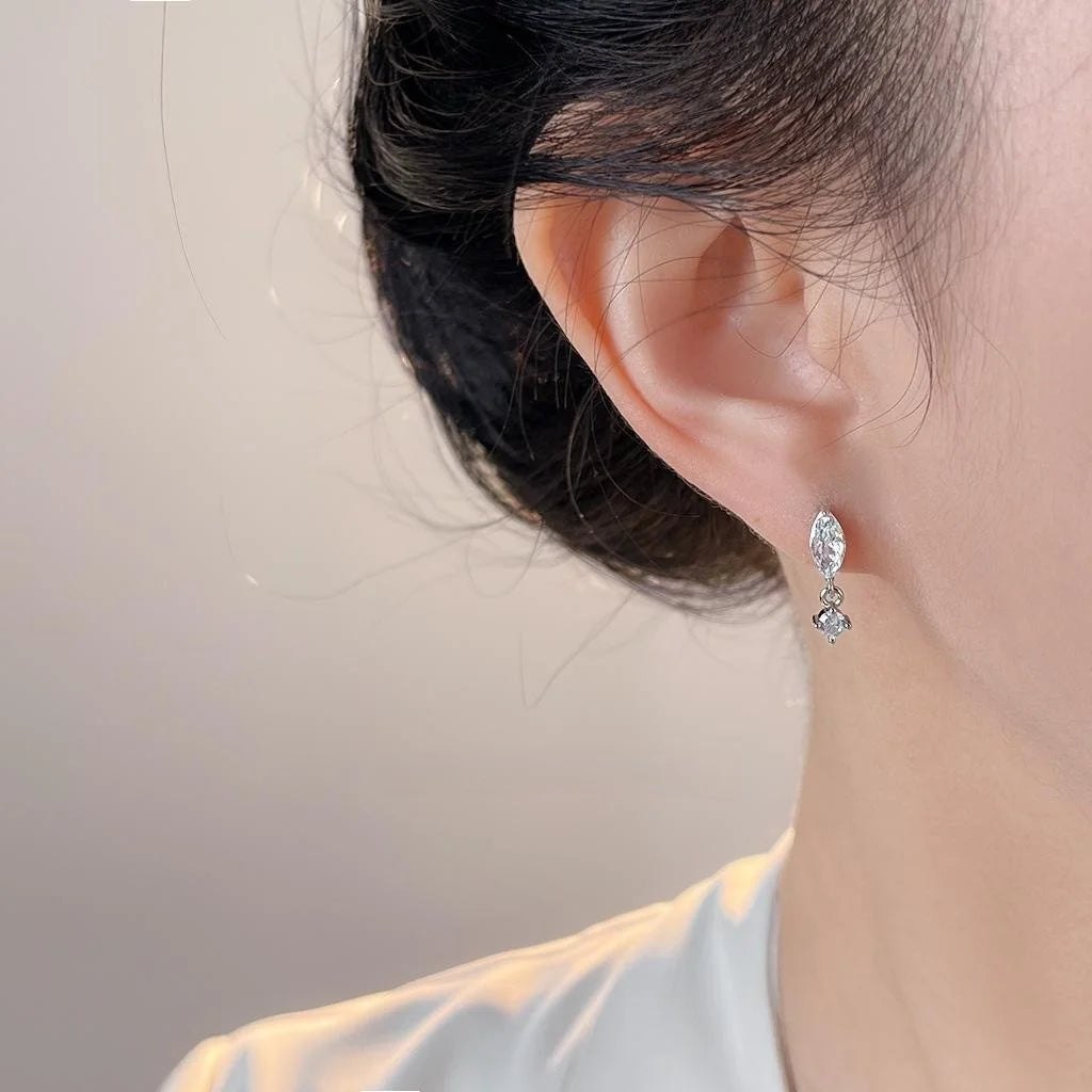 Premium Copper Zircon Tassel Drop Earrings Geometric Marquise Waterdrop Design
