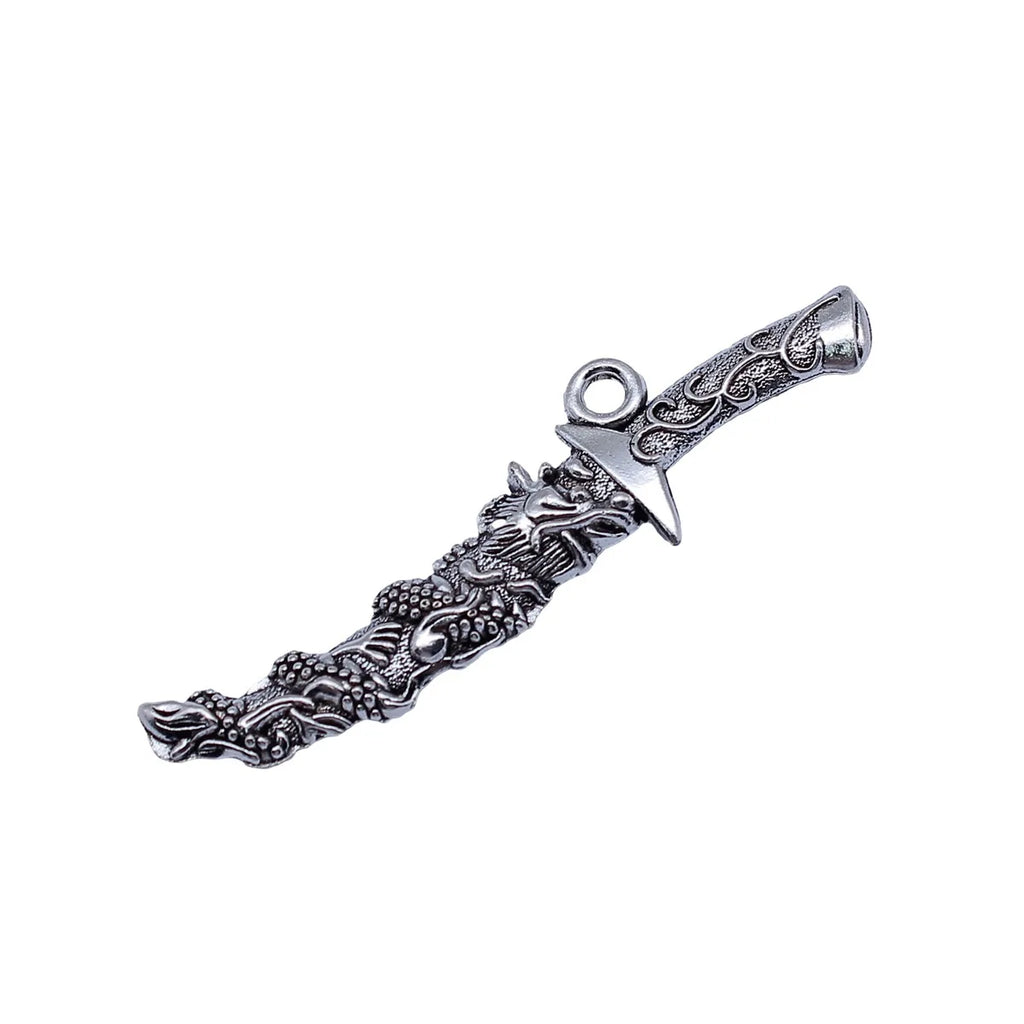 62x17mm 7.2g Antique Silver Finish Zinc Alloy Dragon Pattern Sword Charm Pendant for DIY Necklace