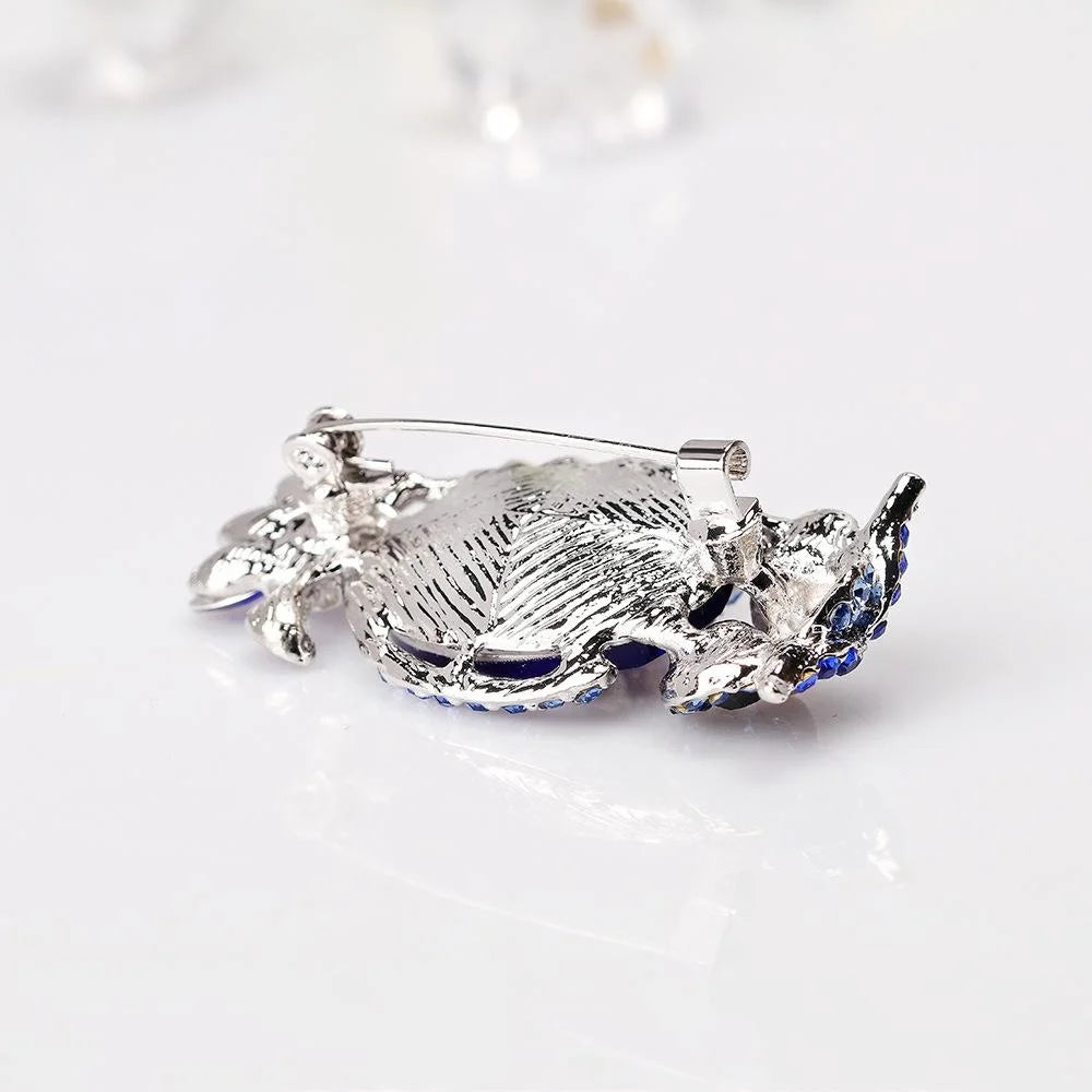 Luxury Royal Blue Acrylic Owl Brooch With Rhinestone Alloy Hollow Lapel Pin Corsage Suit Accessory Gift