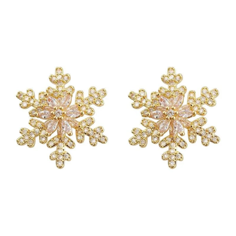 French Vintage Micro Pave Zircon Snowflake Flower Drop Earrings Light Luxury Summer Jewelry
