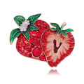 Luxury Red Strawberry Brooch With Enamel Leaves And Rhinestones, Elegant Fruit Lapel Pin Corsage Gift