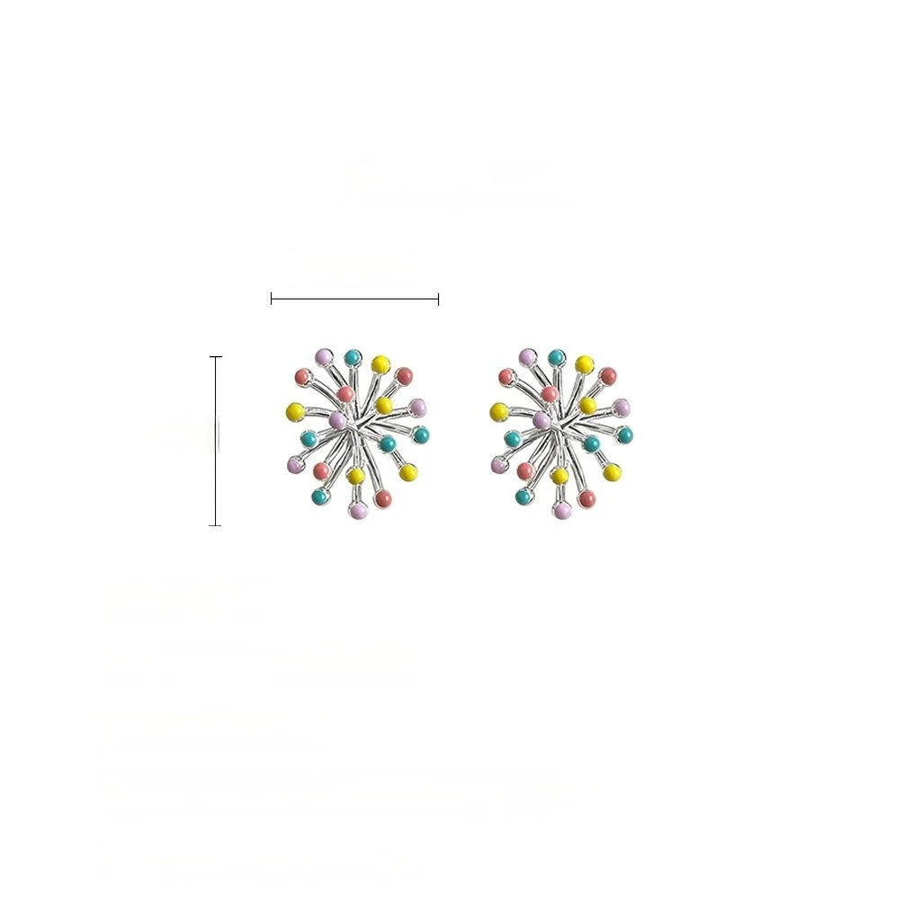 Sweet Fresh Dandelion Colorful Enamel Copper Firework Ball Stud Earrings For Women