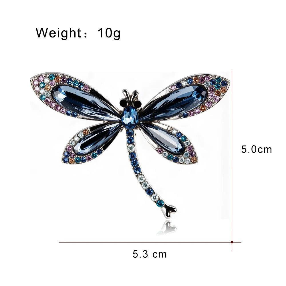 Luxury Rhinestone Dragonfly Brooch With Blue Crystal Alloy Wings, Elegant Lapel Pin Corsage Suit Accessory Gift