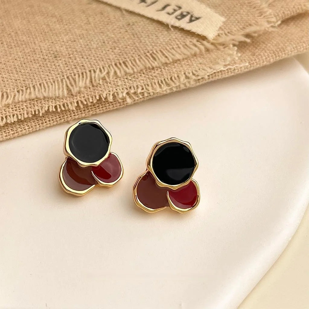 Minimalist Contrast Color Geometric Round Enamel Copper Stud Earrings