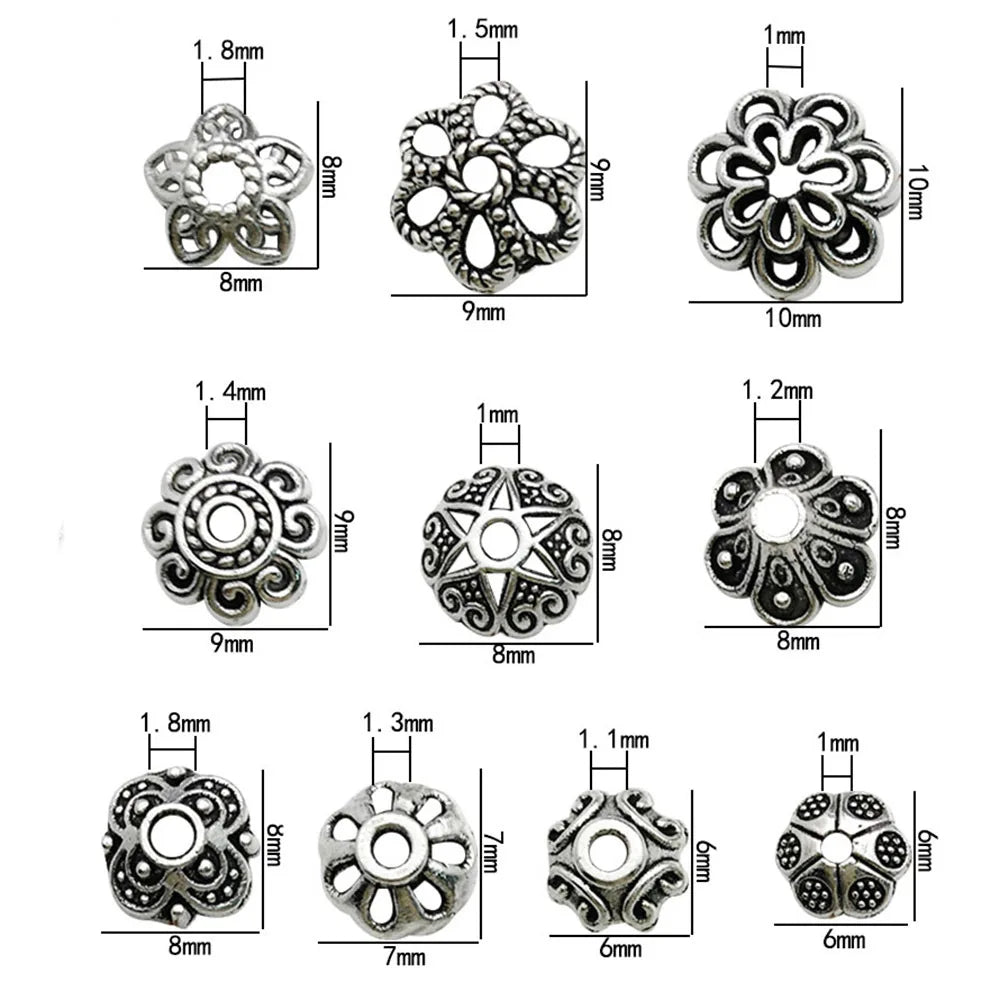 Antique Silver Zinc Alloy Flower Bead Caps Spacer Beads for DIY Bracelet Jewelry Making