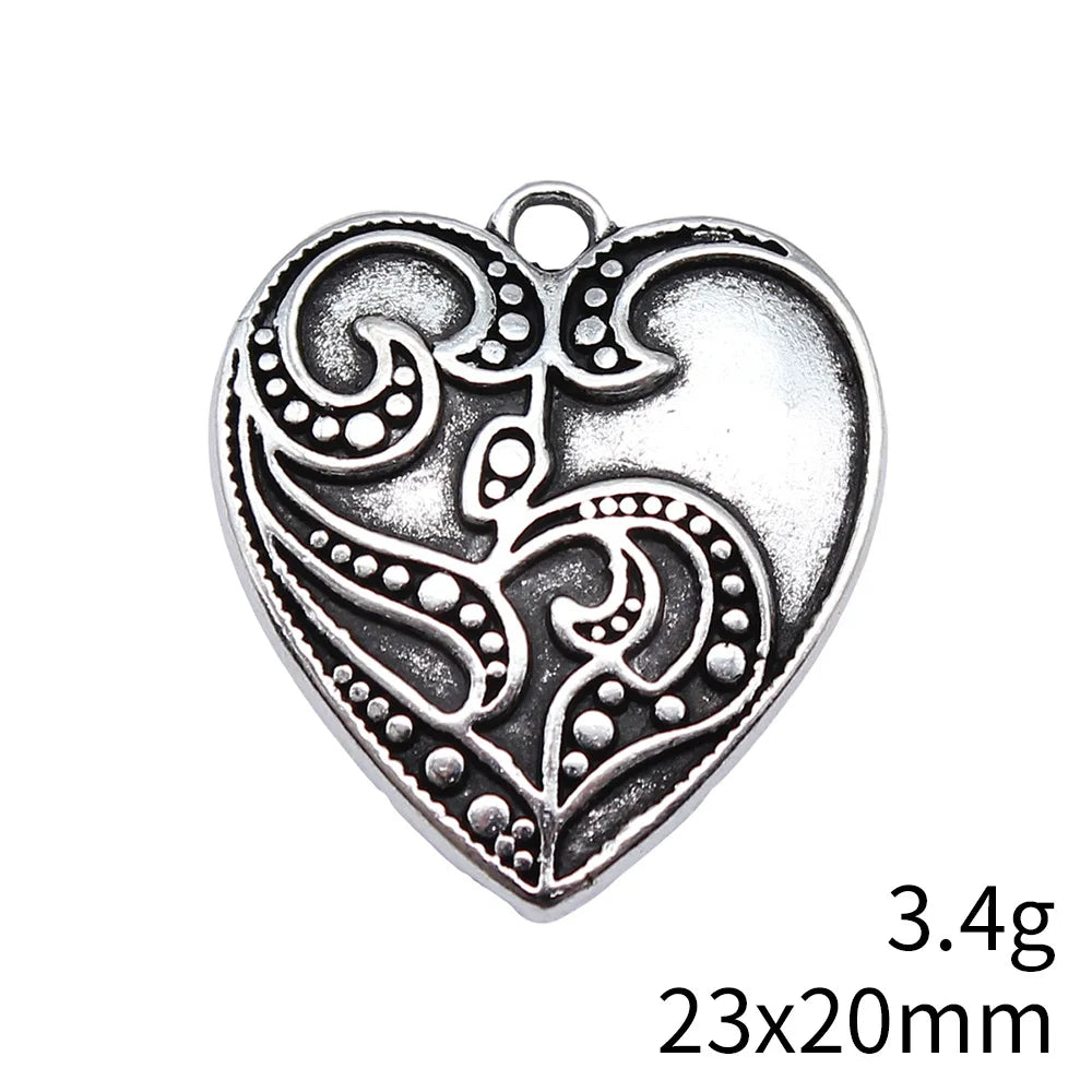 23x20mm 3.4g Antique Silver Zinc Alloy Gothic Heart Charm Pendant for DIY Necklace Bracelet Making
