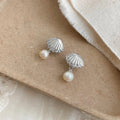 2025 New Style Geometric Shell Freshwater Pearl Zircon Copper Drop Earrings With Silver Plated Pins