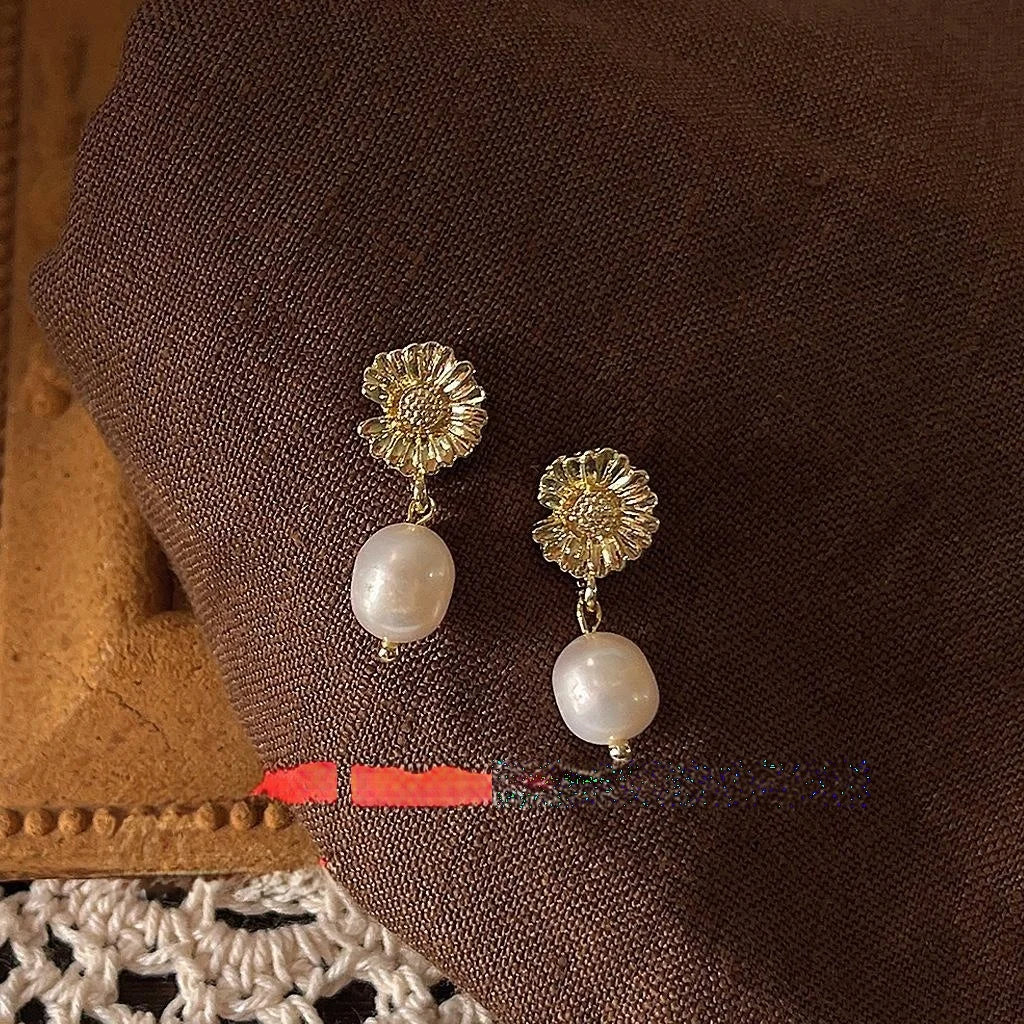 Natural Freshwater Pearl Geometric Vintage Handmade Drop Earrings For Women