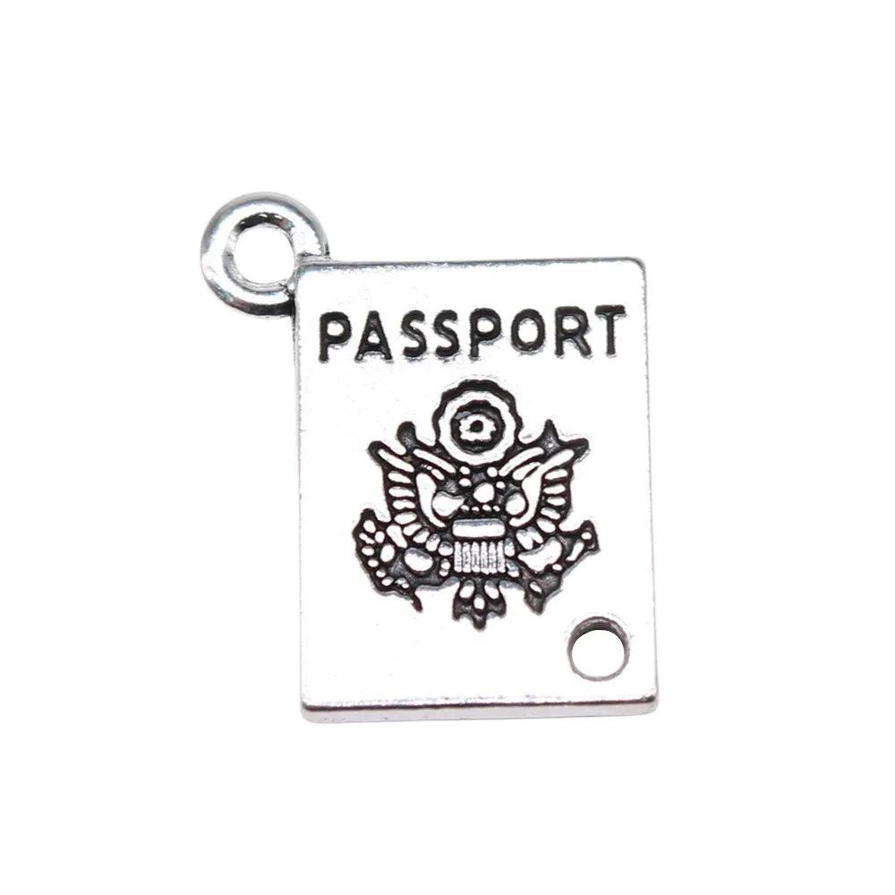 19x15mm 2g Antique Silver Zinc Alloy Passport Charm Pendant for DIY Travel Theme Jewelry Making