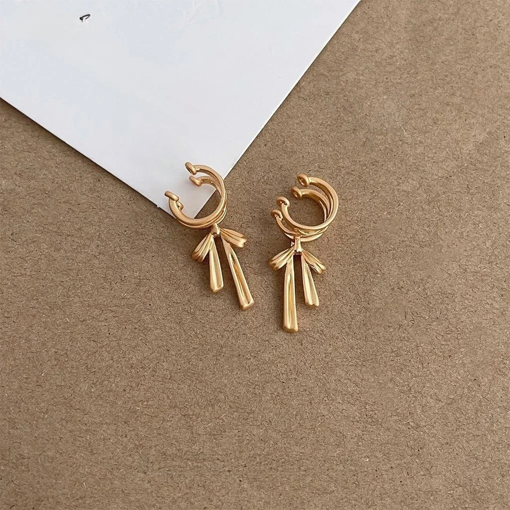 Designer Copper Bow Clip On Drop Earrings, No Piercing Style Ear Cuff Jewelry For Women
