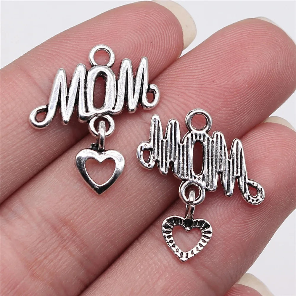 24x20mm 1.2g Zinc Alloy Heart MOM Love Charm Pendant for DIY Necklace Bracelet Jewelry Making