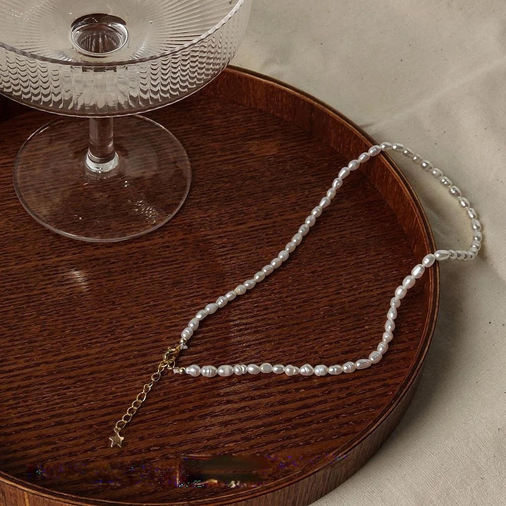 Handmade 14K Gold Plated Freshwater Pearl Geometric Minimalist Korean Japanese Necklace