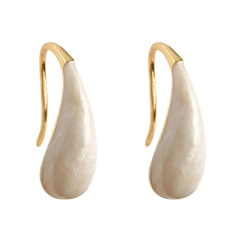 Cream White Teardrop Enamel Stud Earrings Eco Copper Minimalist French Light Luxury Jewelry