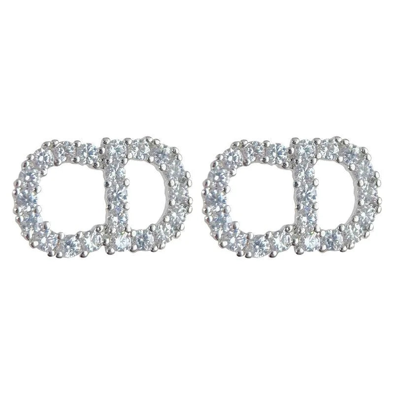 Copper Micro Pave CZ Hollow Letter Stud Earrings With Silver Plated Posts