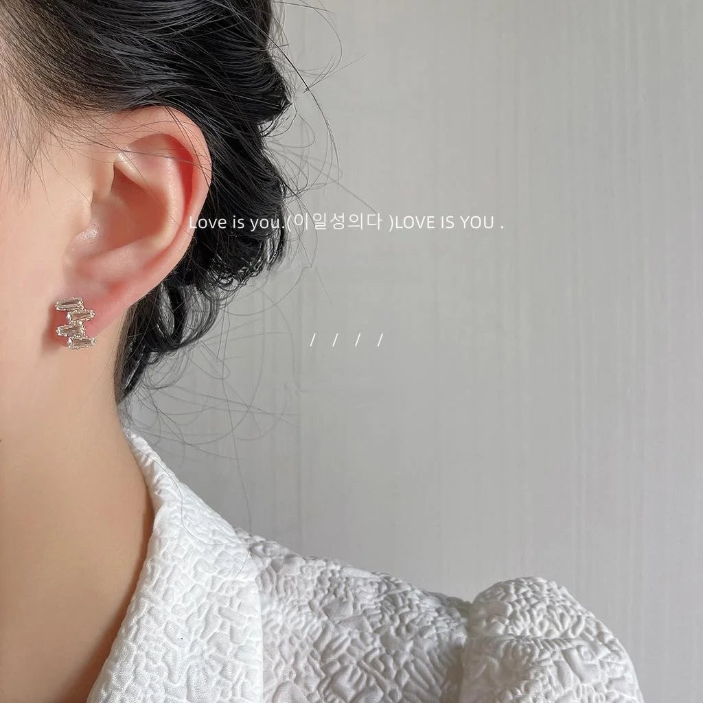 14K Plated Copper Irregular Geometric Micro Pave Zircon Stud Earrings Minimalist Style Jewelry