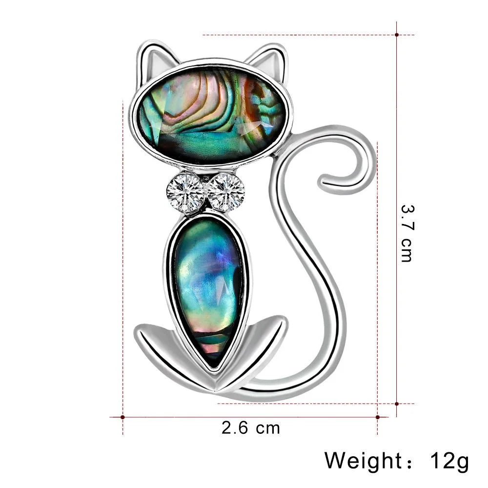 Cute Mother Of Pearl Cat Brooch With Rhinestone Eyes, Elegant Women's Lapel Pin Corsage Suit Accessory Gift