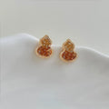 Orange Gradient Champagne Crystal Gourd Stud Earrings With Zircon Micro Pave