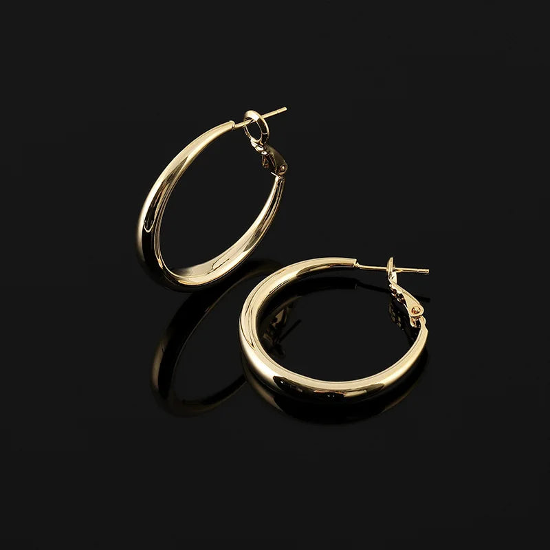 Elegant Gold Alloy Spiral Disc C Hoop Stud & Clip On No Piercing Minimalist Rotating Hoop Earrings