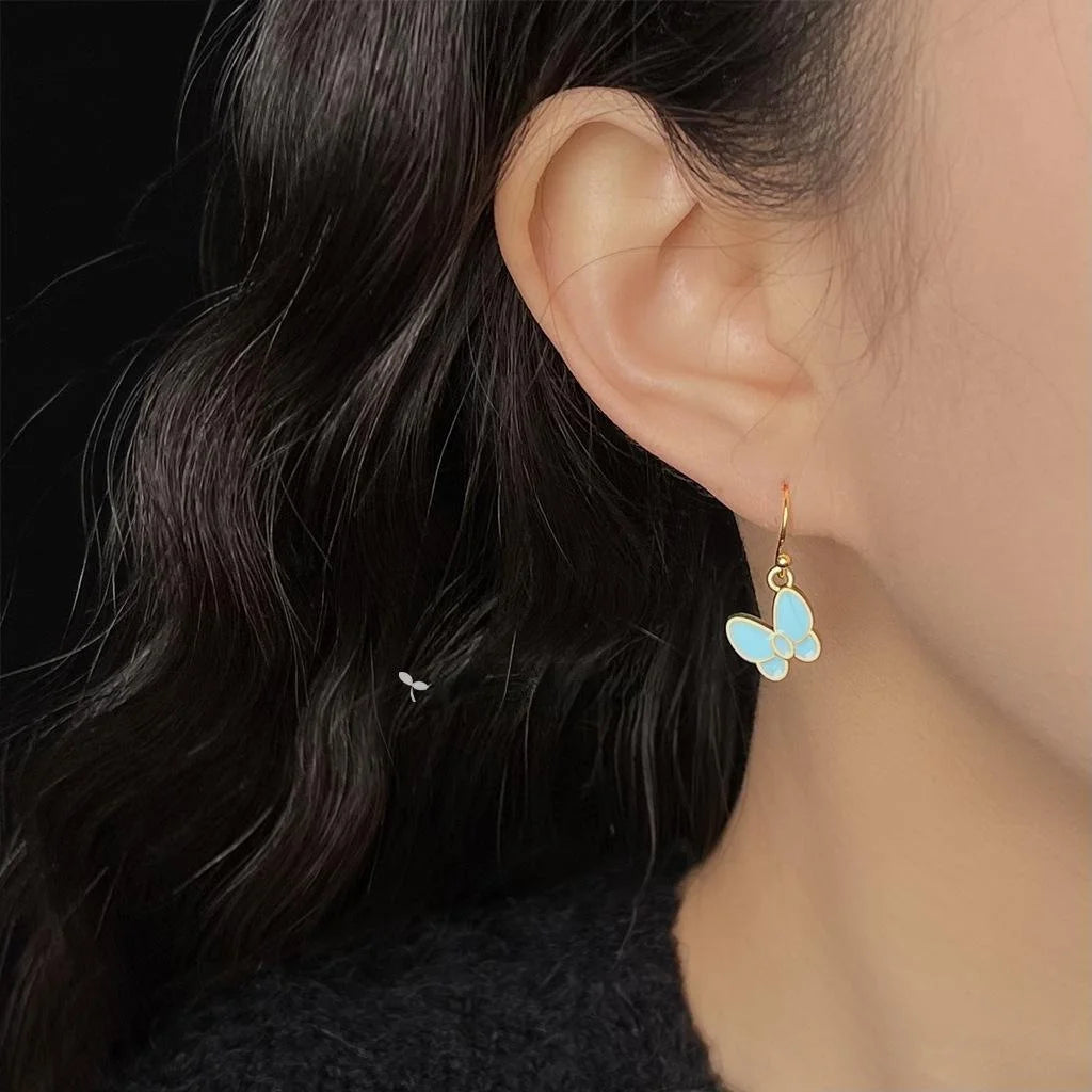 Sweet Mint Green Enamel Butterfly Drop Earrings Copper Summer Elegant Jewelry