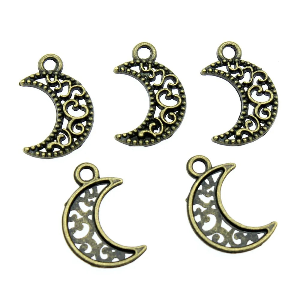 17x11mm 0.6g Multicolor Zinc Alloy Carved Moon Charm Pendant for DIY Necklace Bracelet Jewelry Making