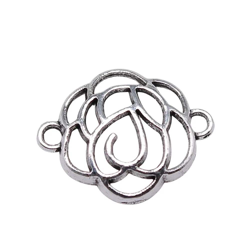 23x19mm 1.3g Antique Silver Zinc Alloy Flower Connector Charm for DIY Vintage Jewelry Making