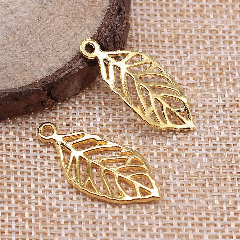 13x29mm 1.1g Multicolor Zinc Alloy Hollow Leaf Charm Pendant for DIY Necklace Bracelet Jewelry Making