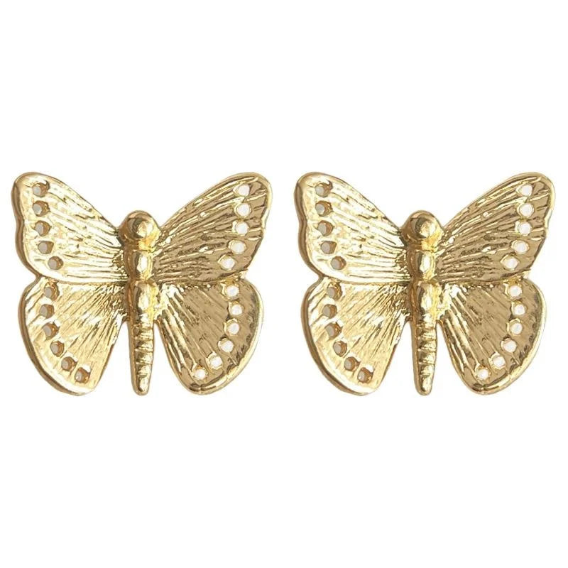 French Vintage Fluttering Butterfly Stud Earrings Copper Elegant Office Jewelry
