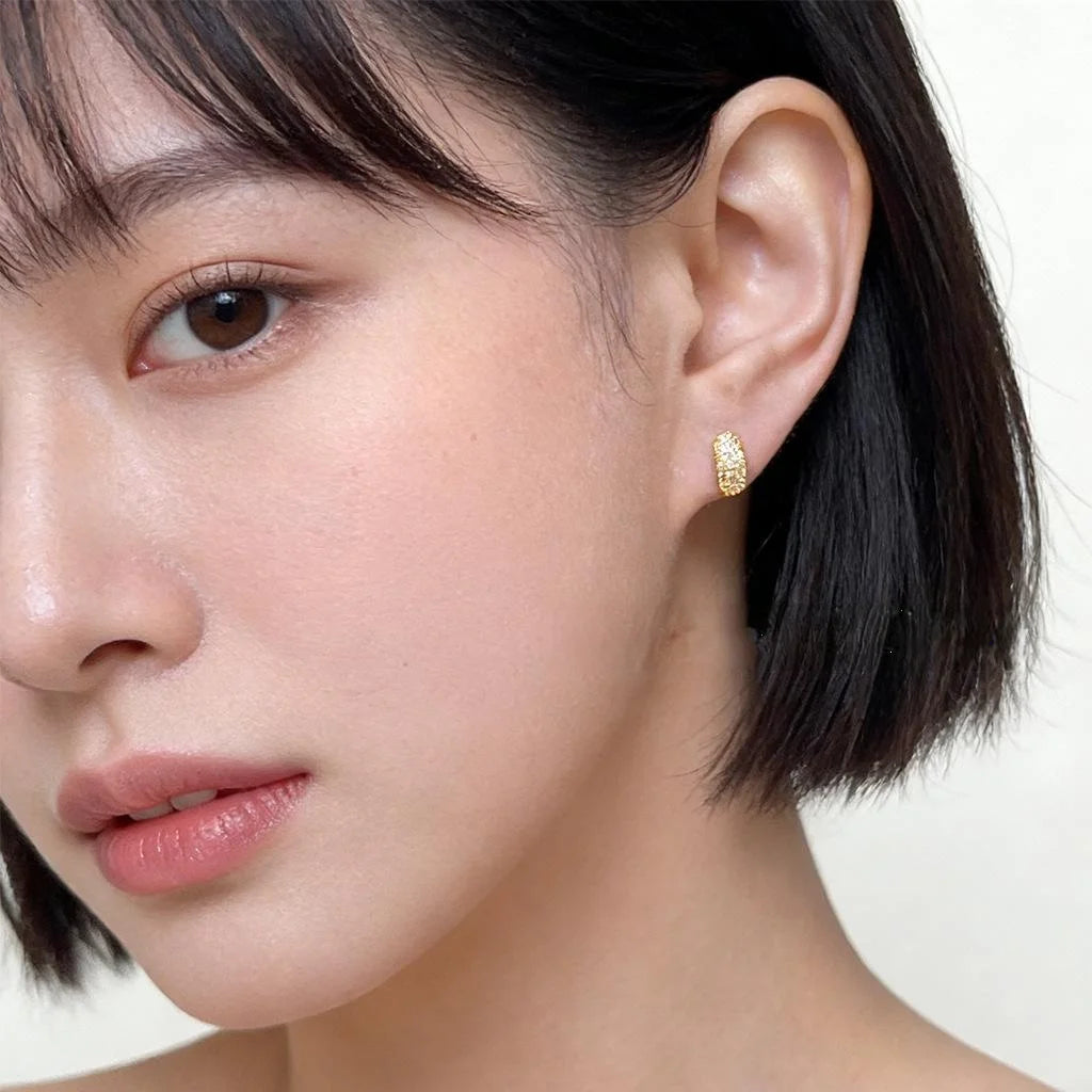 Minimalist Geometric Zircon Copper Stud Earrings, Dainty Modern Daily Jewelry for Women