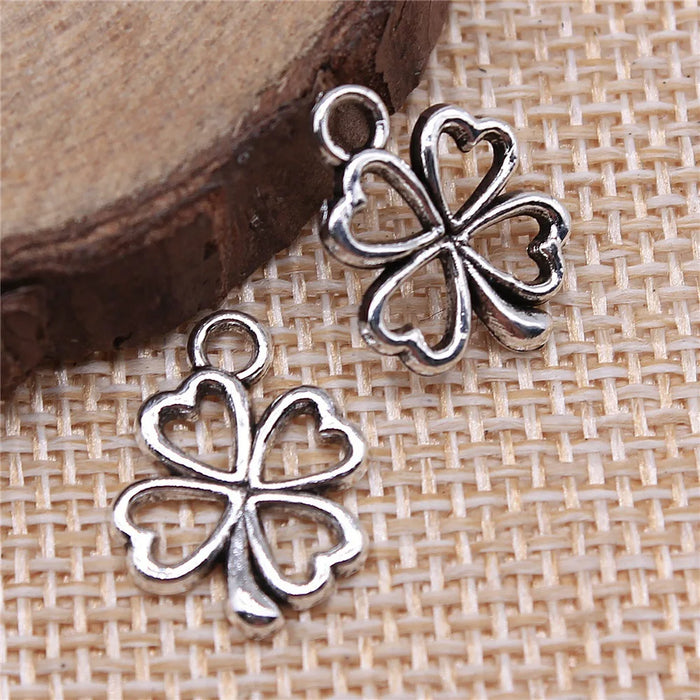 17x13mm 0.6g Zinc Alloy Small Hollow Four Leaf Clover charm pendant for DIY bracelet necklace making
