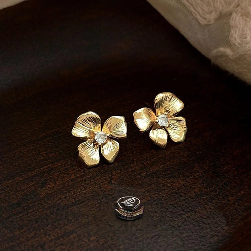 Original Designer 18K Gold Plated Copper Zircon Flower Stud Earrings