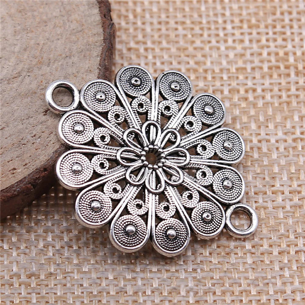 30x39mm 4.8g Antique Silver Zinc Alloy Flower Filigree Connector Charm for DIY Necklace Making