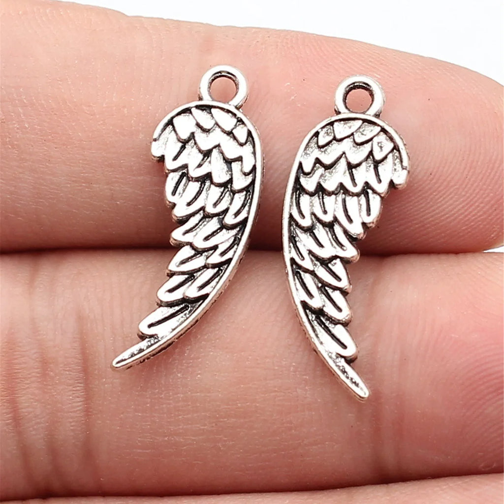 26x9.3mm 1.1g Antique Silver Zinc Alloy Wing Charm Pendant for DIY Bracelet Necklace Jewelry Making