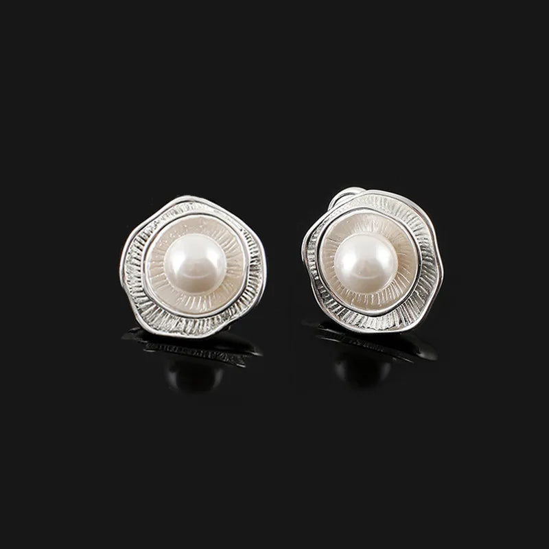 Vintage Seashell Spiral Faux Pearl Alloy Stud & Clip On No Piercing Elegant Niche Design Earrings