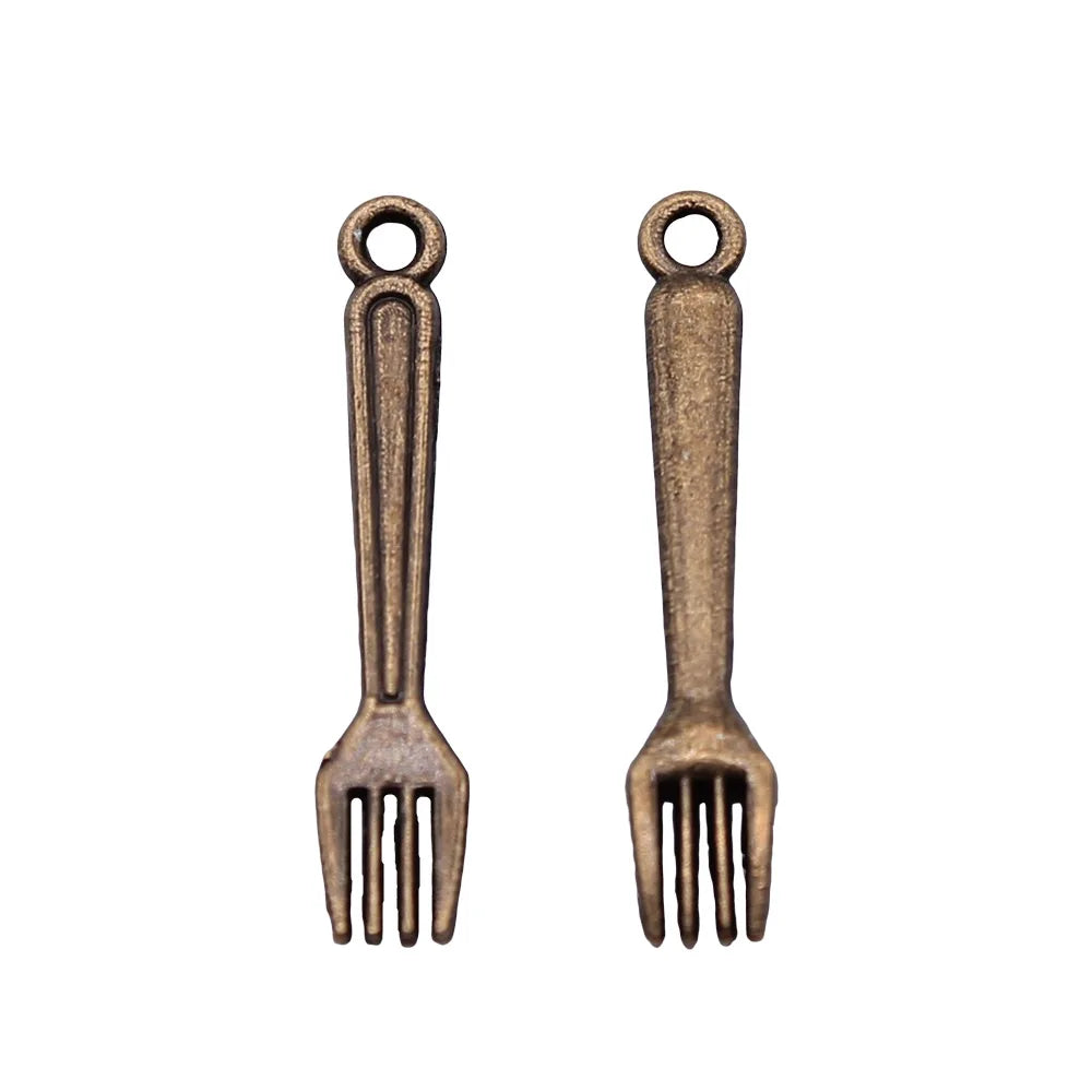 24mm 0.5g Multicolor Zinc Alloy Fork Charm Pendant for DIY Food Theme Bracelet Necklace Making