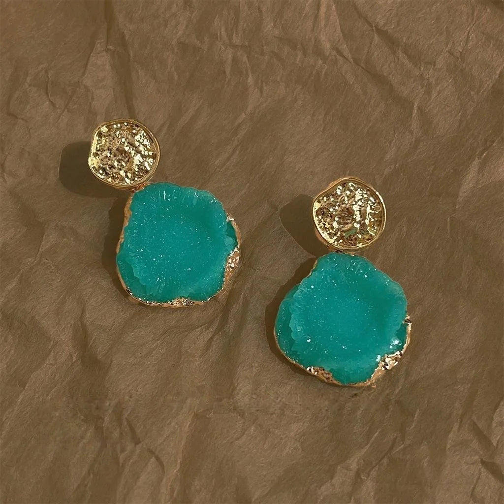 Glacier Blue Resin Copper Irregular Geometric Drop Earrings Light Luxury Resort Style