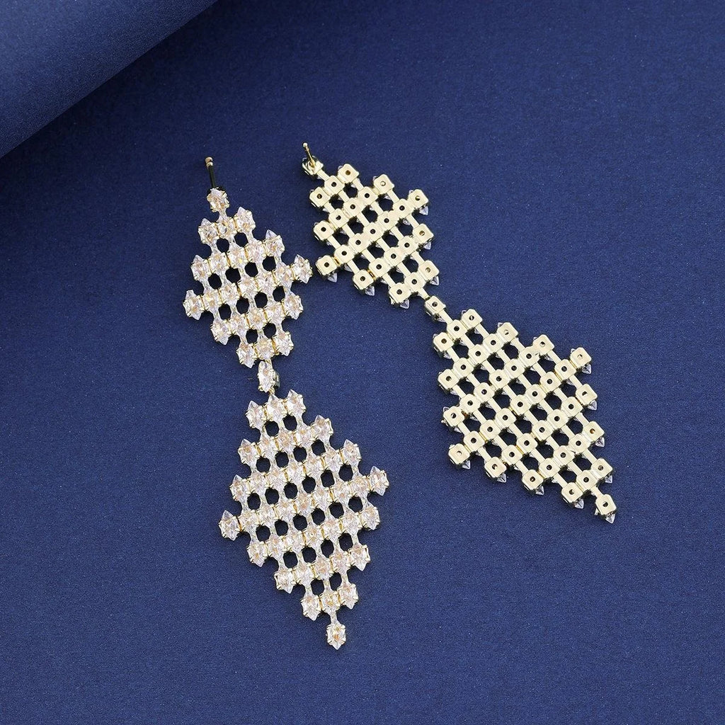 Luxury Geometric Diamond Shape Rhinestone Long Dangle Earrings For Wedding Party Banquet Fashion Jewelry