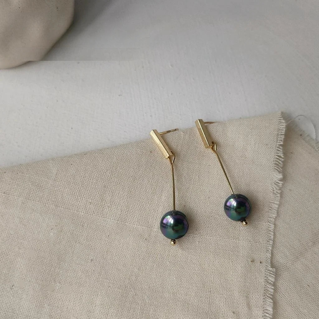 Handmade Round Shell Pearl Drop Earrings For Women Simple Luxury Geometric Jewelry