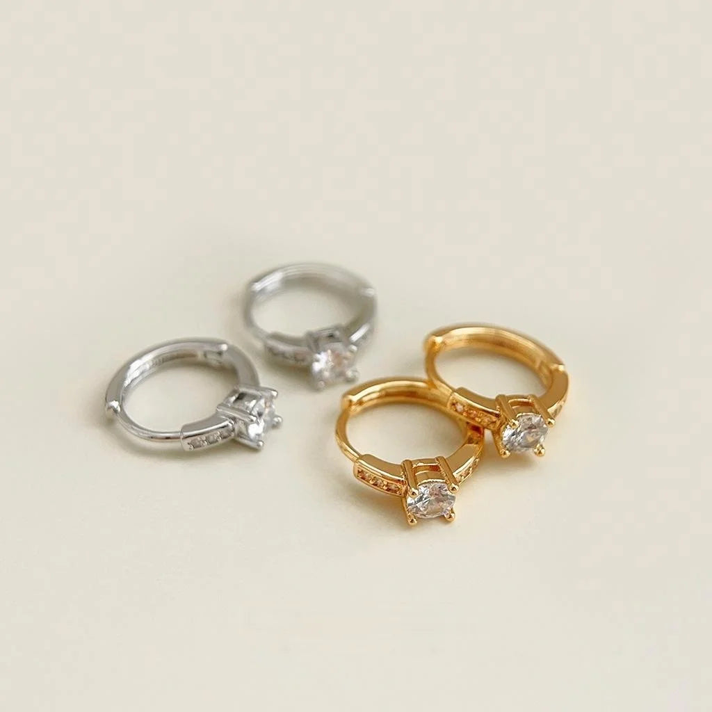18K Gold Plated Copper Zircon Round Geometric Stud Earrings Light Luxury Everyday Jewelry
