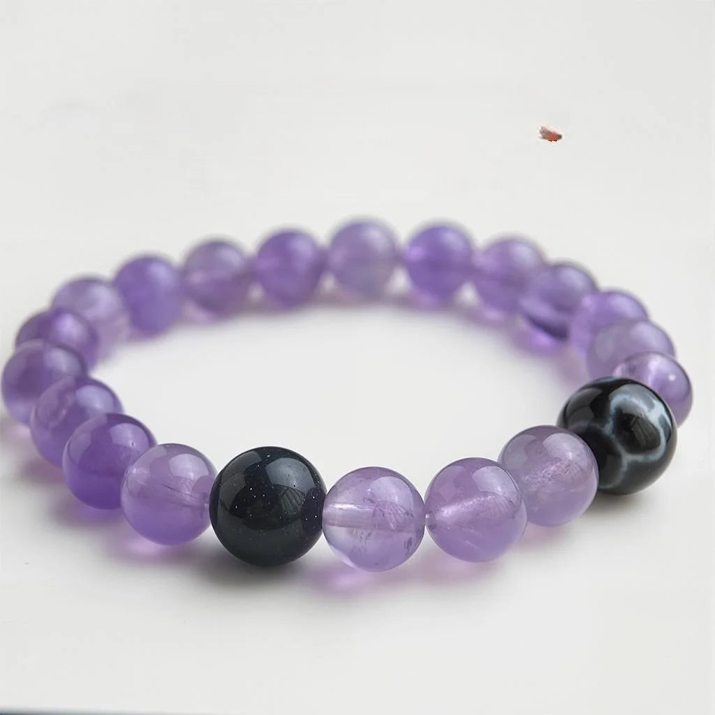 Lavender Amethyst Blue Sandstone Glass Bead Bracelet Geometric Chinese Style Crystal Jewelry
