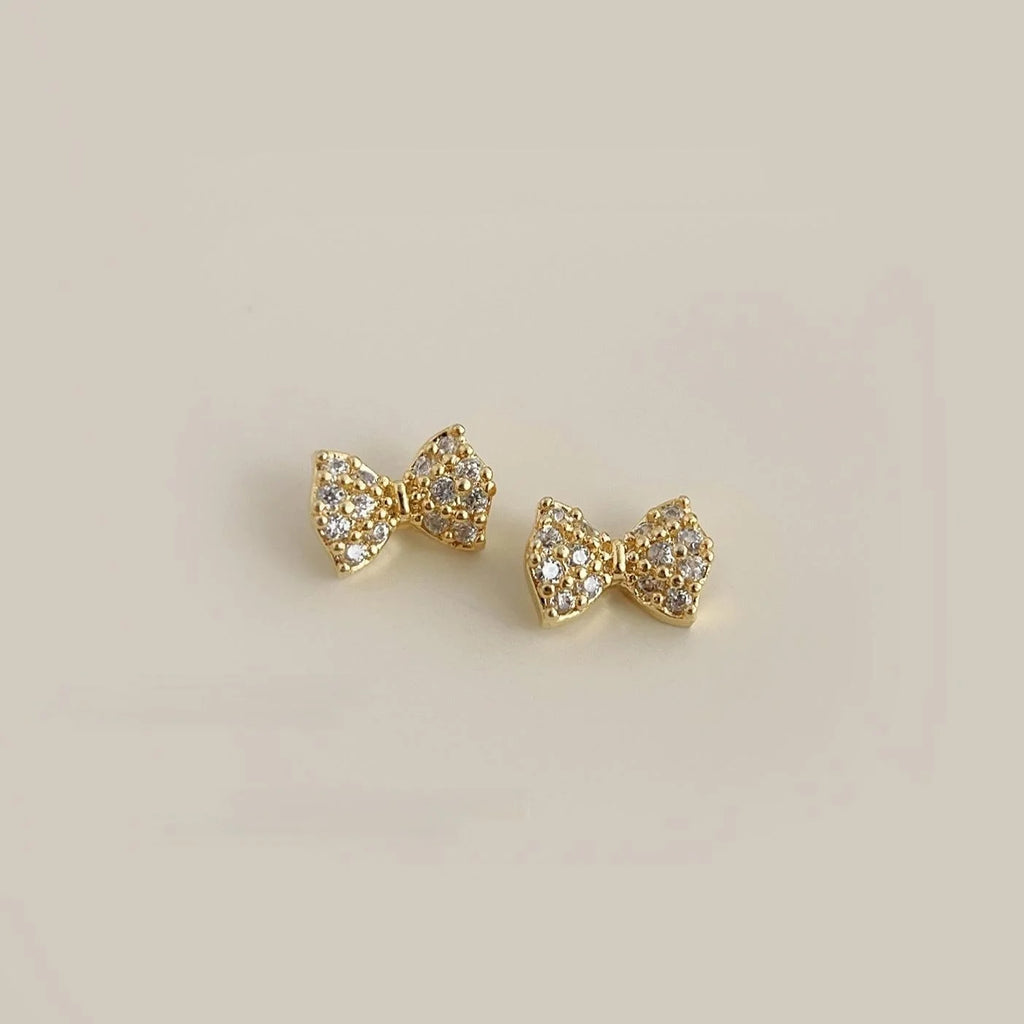 Mini Bow Stud Earrings 14K Plated Copper Micro Pave Zircon Fresh Minimalist Jewelry