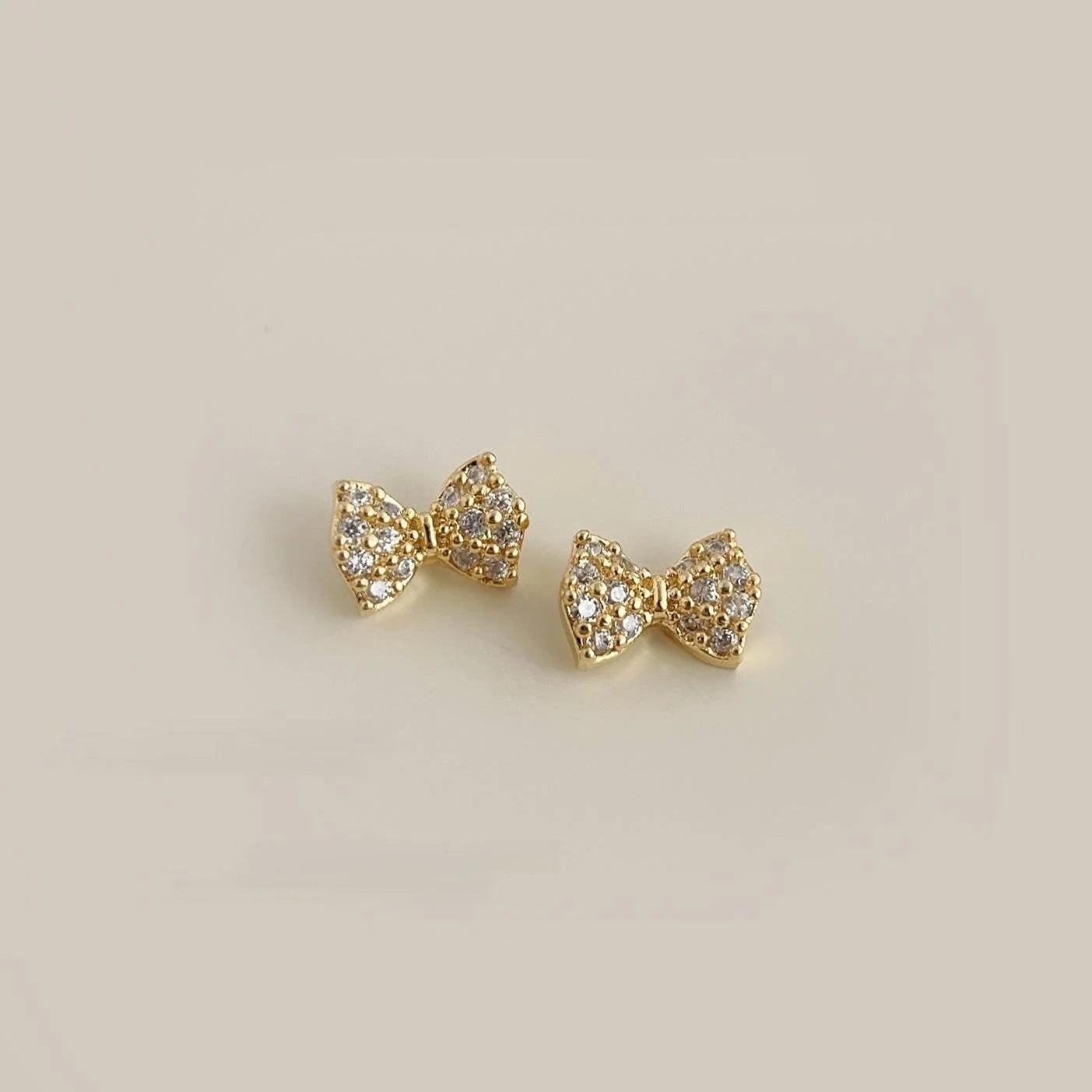Mini Bow Stud Earrings 14K Plated Copper Micro Pave Zircon Fresh Minimalist Jewelry
