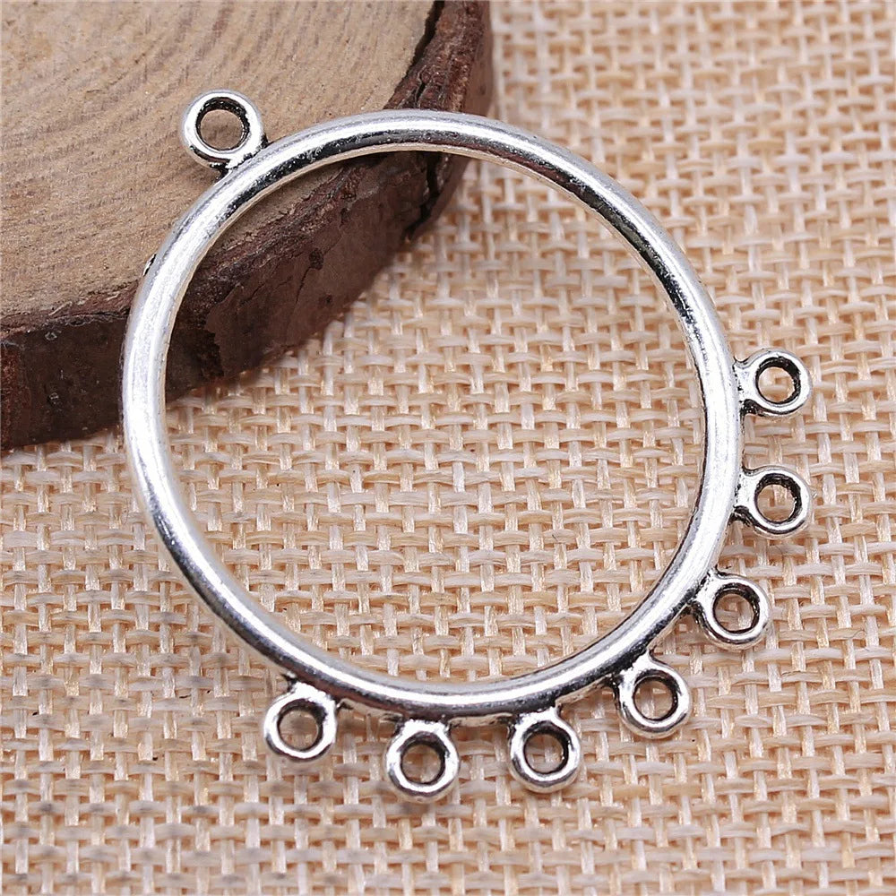 44x37mm 3.1g Antique Silver Zinc Alloy Simple Round Earring Connector Charm for DIY Dangle Earrings