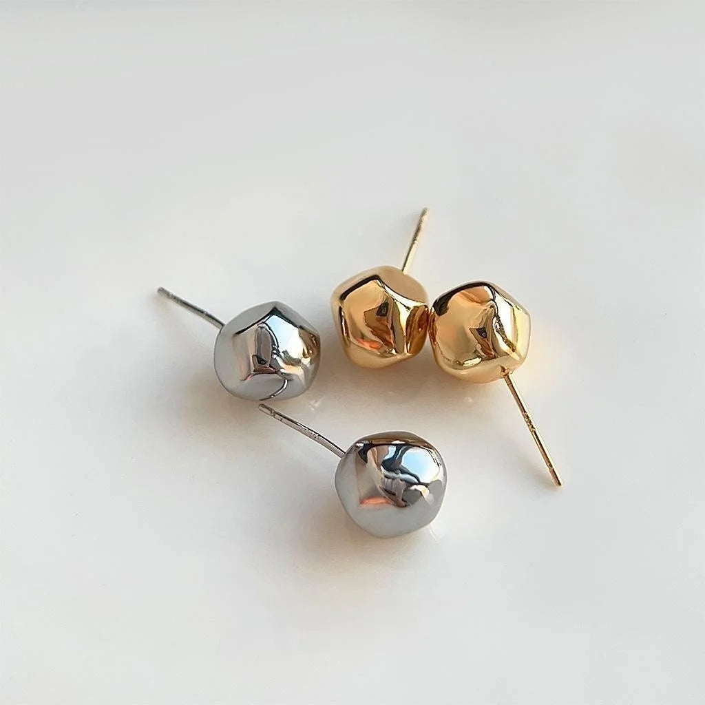 18K Real Gold Plated Copper Irregular Geometric Bean Stud Earrings Light Luxury Minimalist