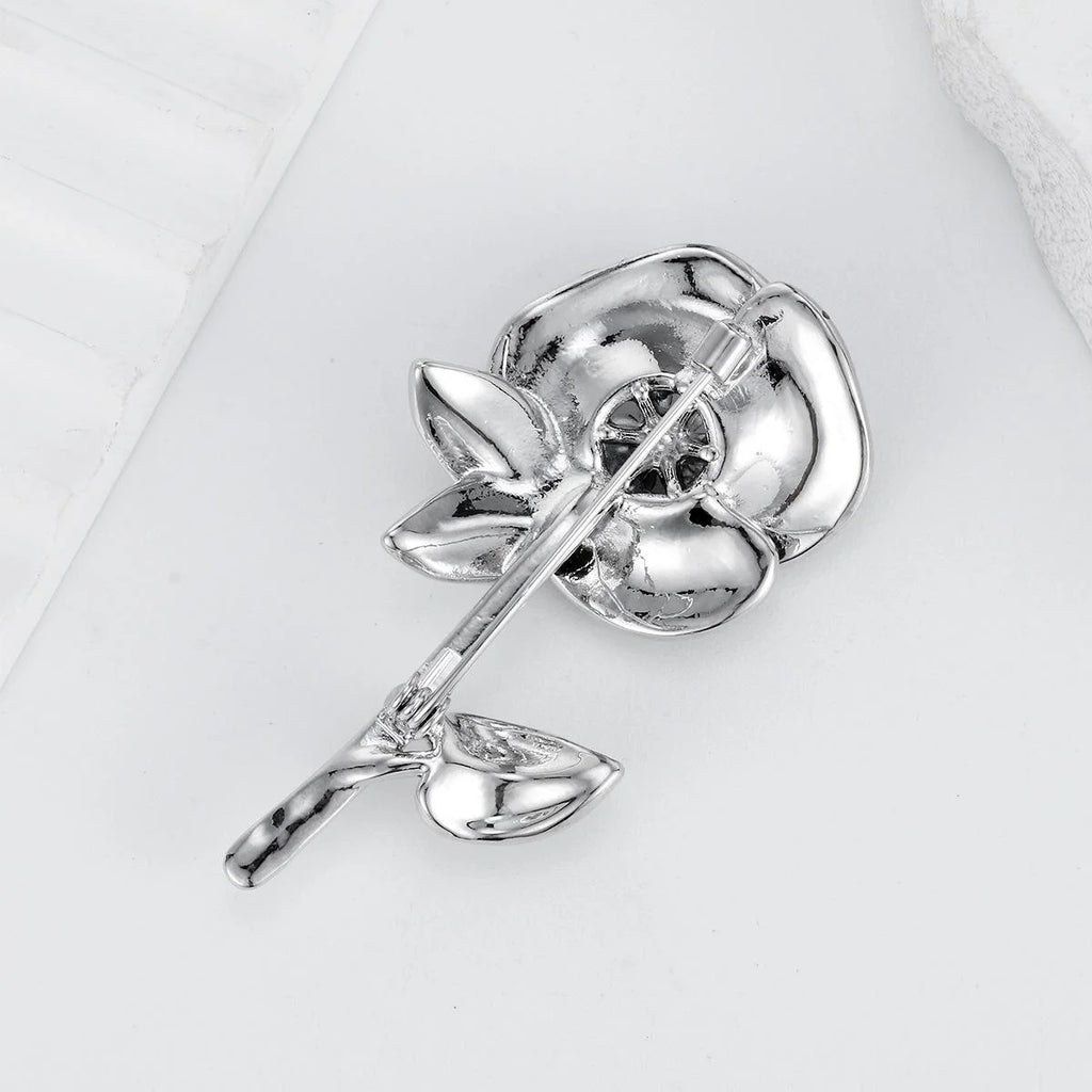 Elegant Crystal Rhinestone Enamel Rose Flower Brooch Pin, Women's Alloy Lapel Corsage Suit Accessory Gift