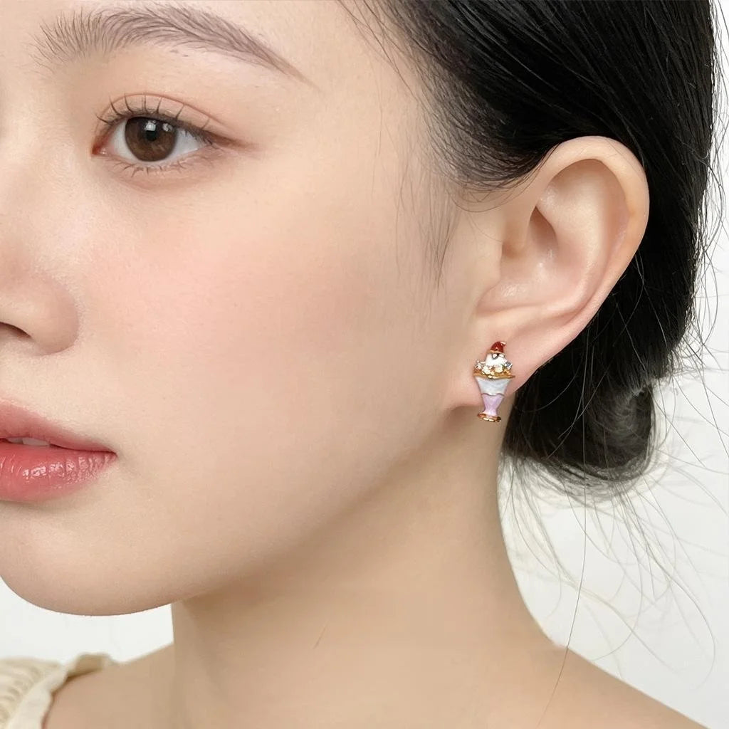 Cute Ice Cream Micro Pave Zircon Copper Stud Earrings Sweet Summer Jewelry For Women