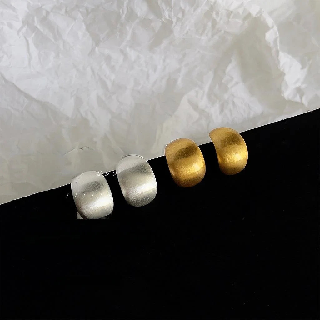 Brushed Texture 14K Plated Copper Oval U Shape Stud Earrings Elegant Minimalist Jewelry