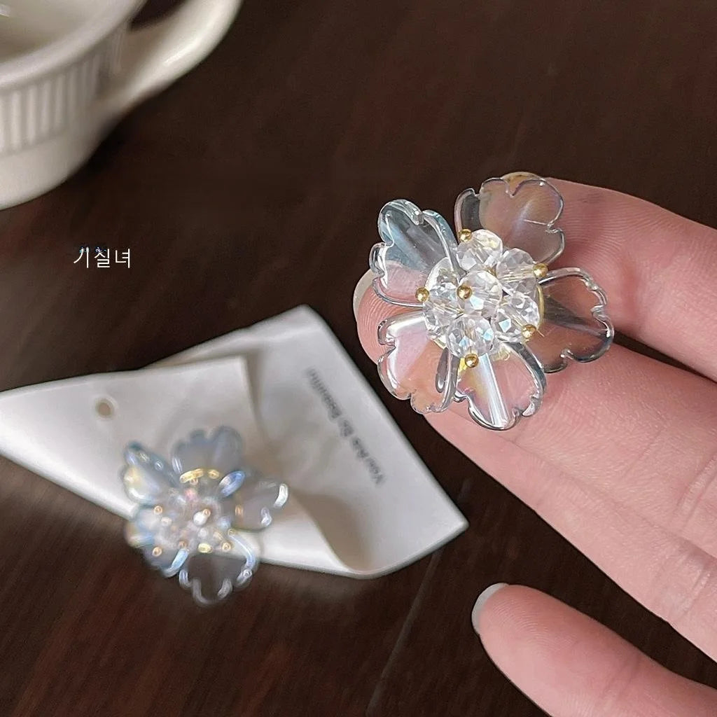 Handmade Glass Liuli Flower Stud Earrings Silver Plated Pin Fairy Forest Style