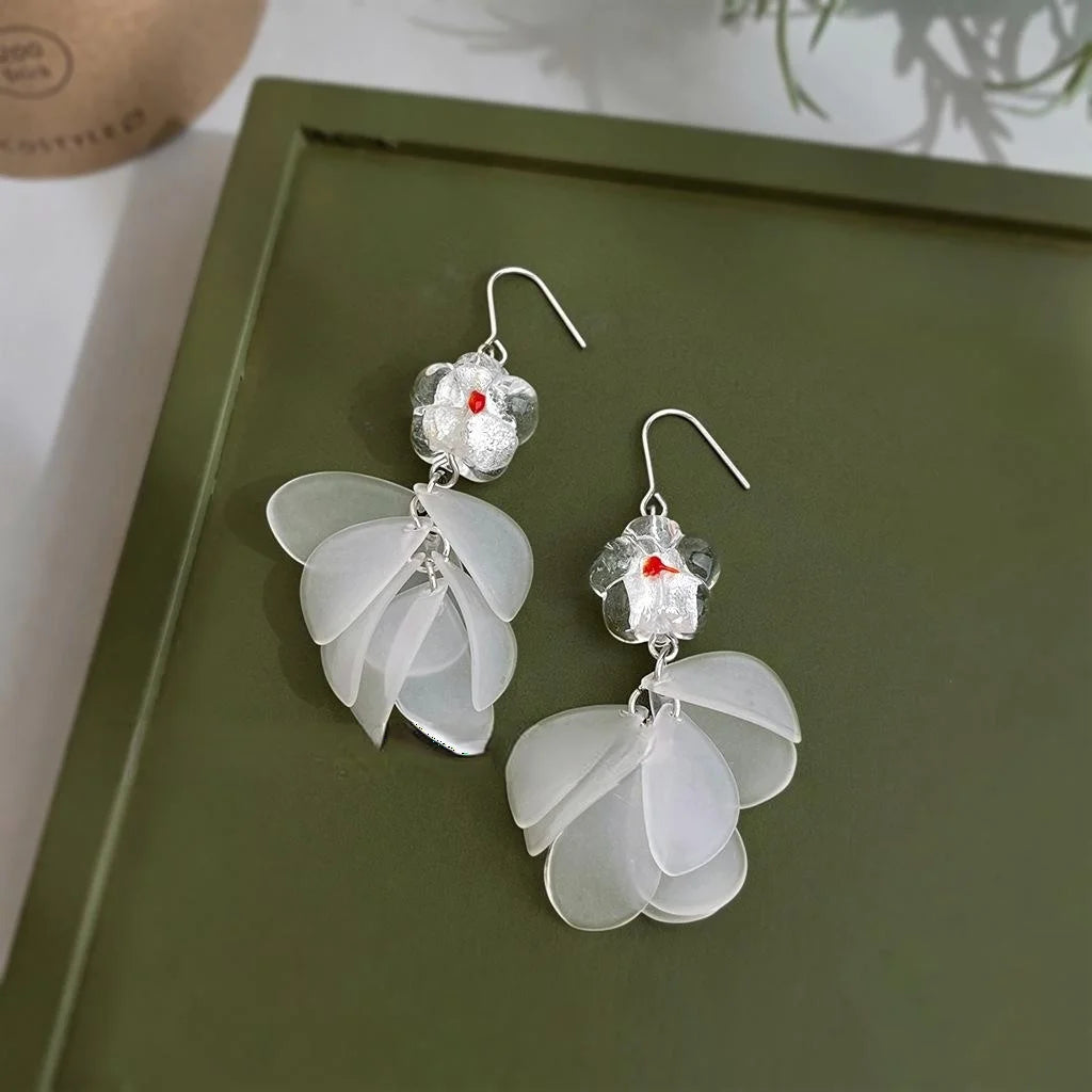 Handmade Glass Glaze Floral Tassel Drop Earrings, Niche Sweet Forest Vacation Style Jewelry
