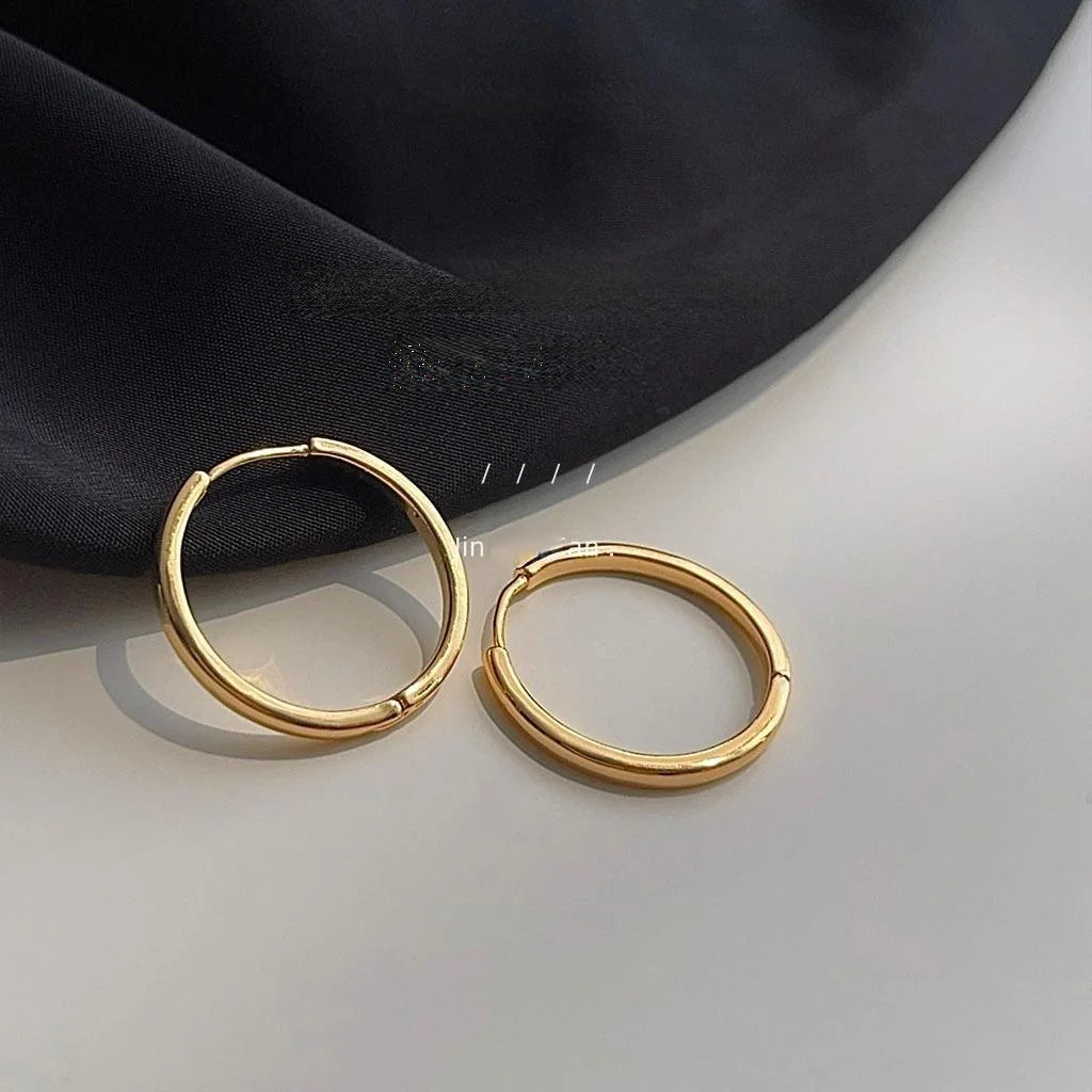 18K Gold Plated Copper Round Hoop Stud Earrings Premium Geometric Fashion Jewelry
